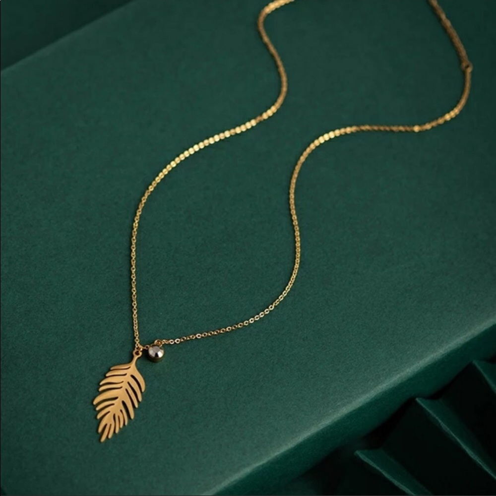 14k Gold Plated Palm Leaf Charm Necklace